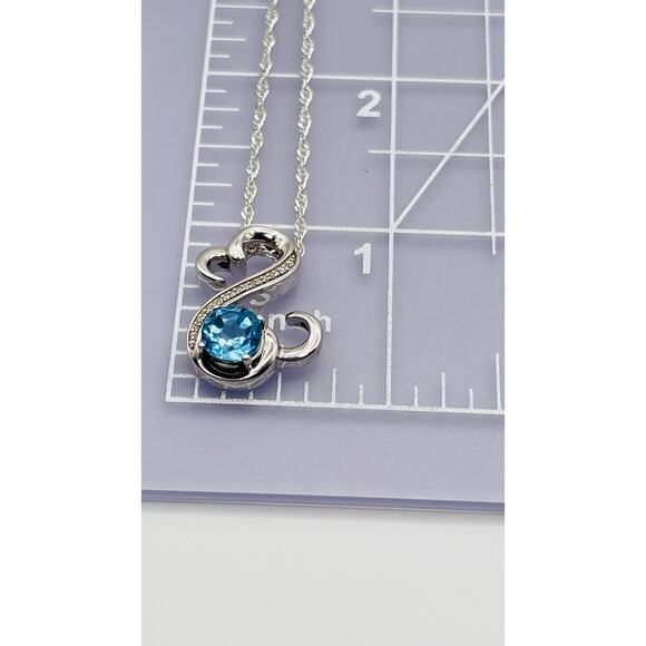 Designer JWBR Silver 925 Blue Topaz Moissanaite Heart Pendant Twist Rope Chain - Picture 3 of 10